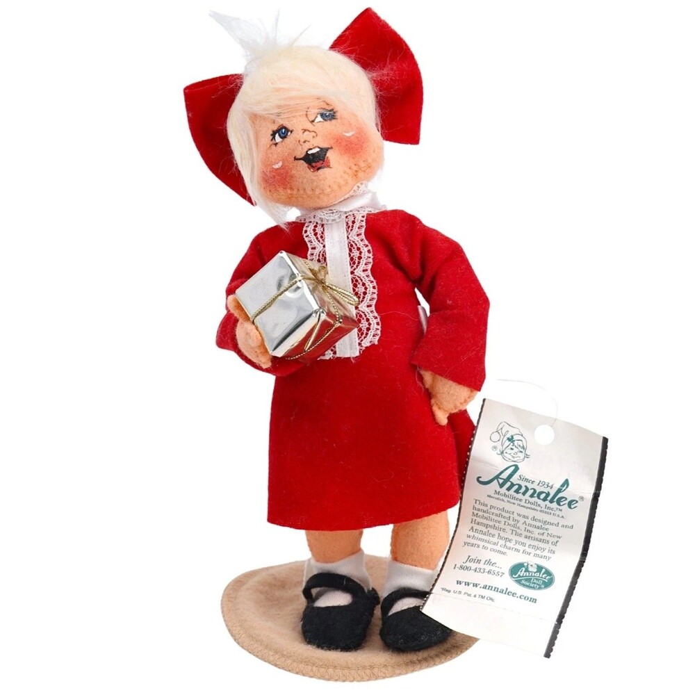 Annalee 7” Christmas Best Kid Red Dress Christmas Gift Doll Tag RARE